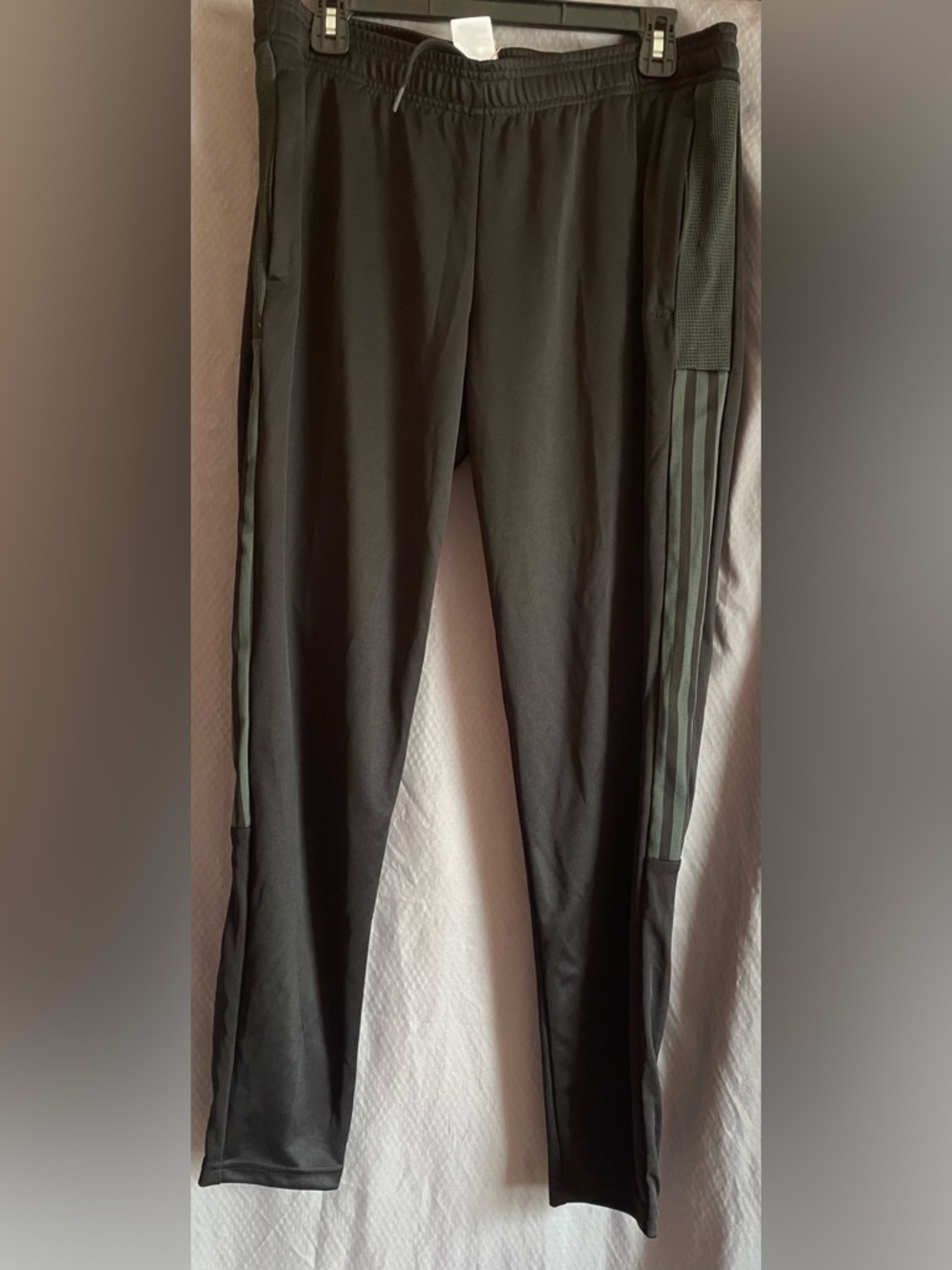 adidas Black Track Pants with Dark Green Side Stripes